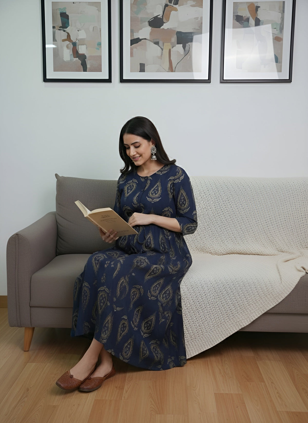 Green Printed Maternity Dress for Women