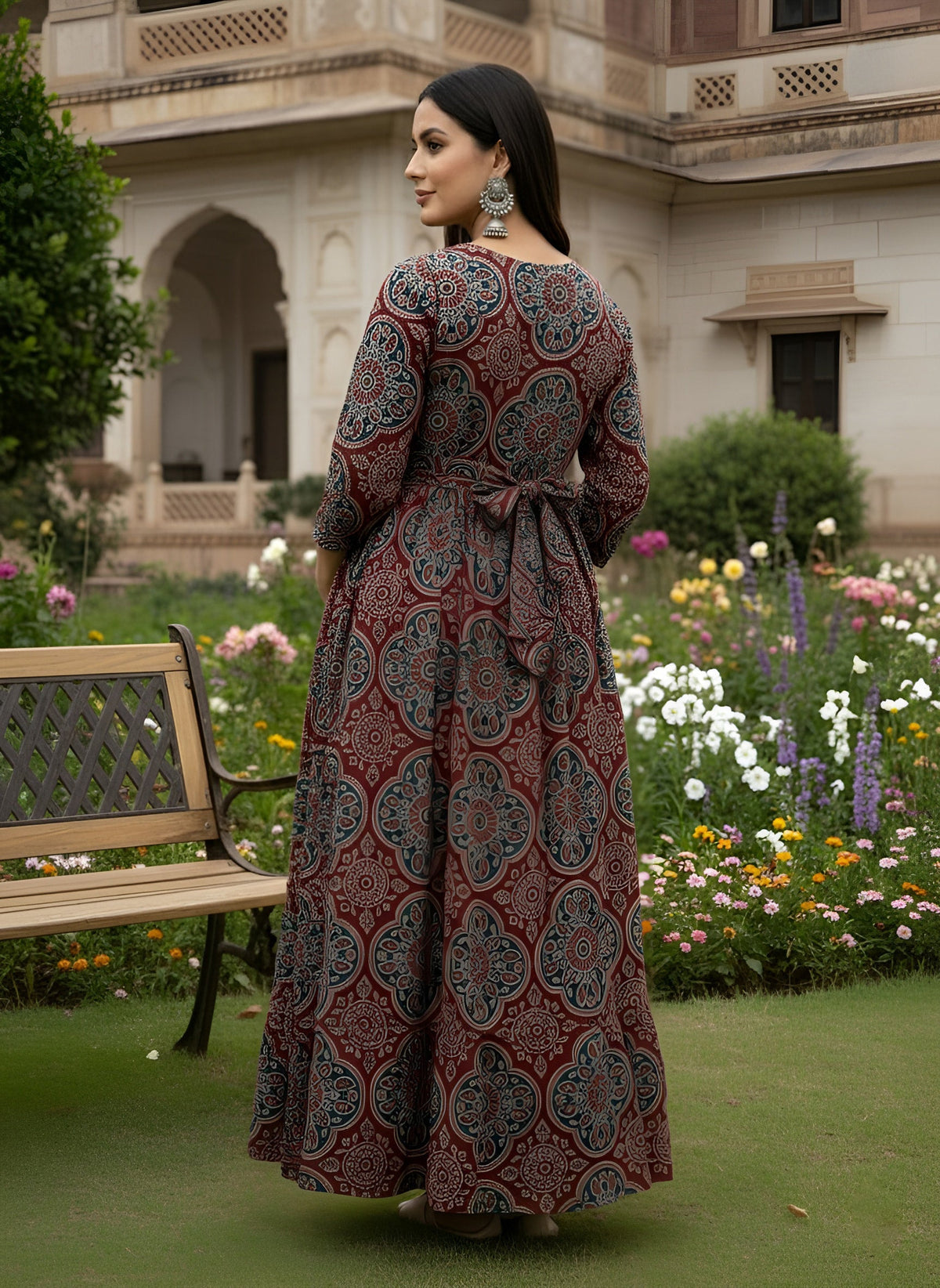 Maroon Printed Maternity Dress for Women