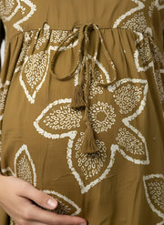 Green Printed Maternity Dress for Women