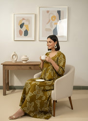 Green Printed Maternity Dress for Women