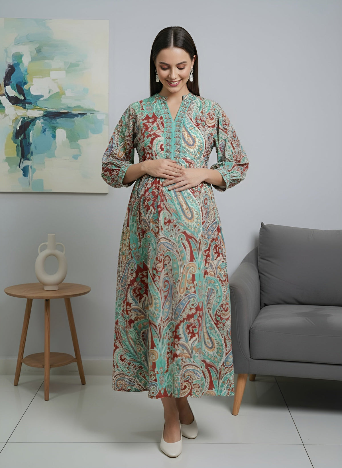 Multicolor Printed Maternity Dress for Women