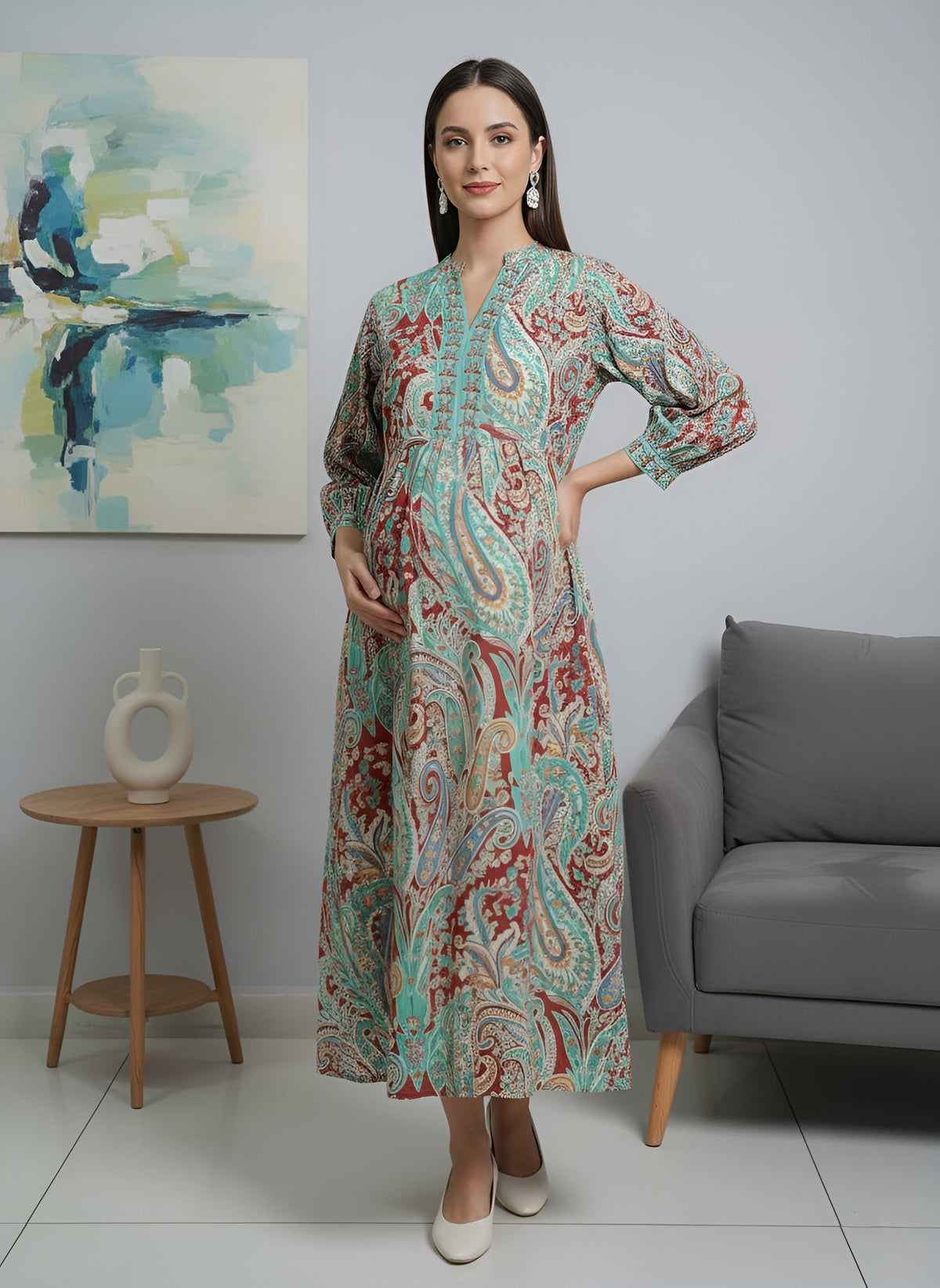 Multicolor Printed Maternity Dress for Women