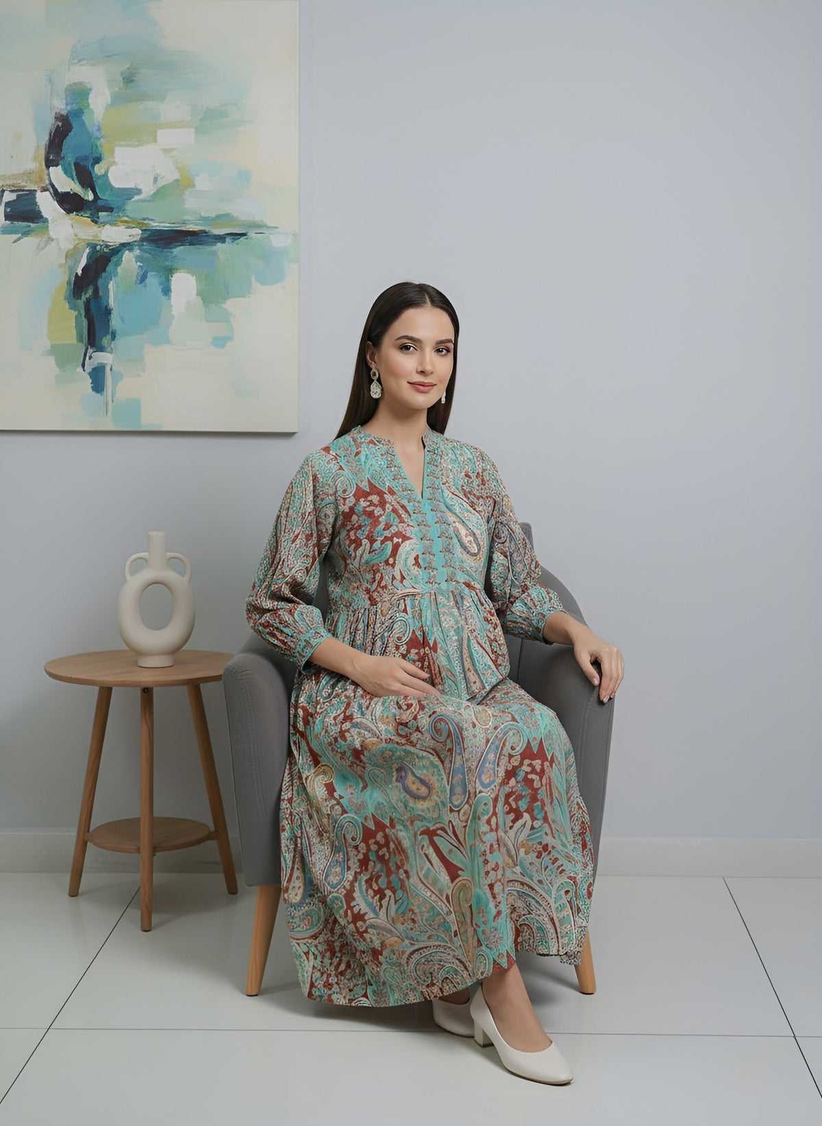 Multicolor Printed Maternity Dress for Women