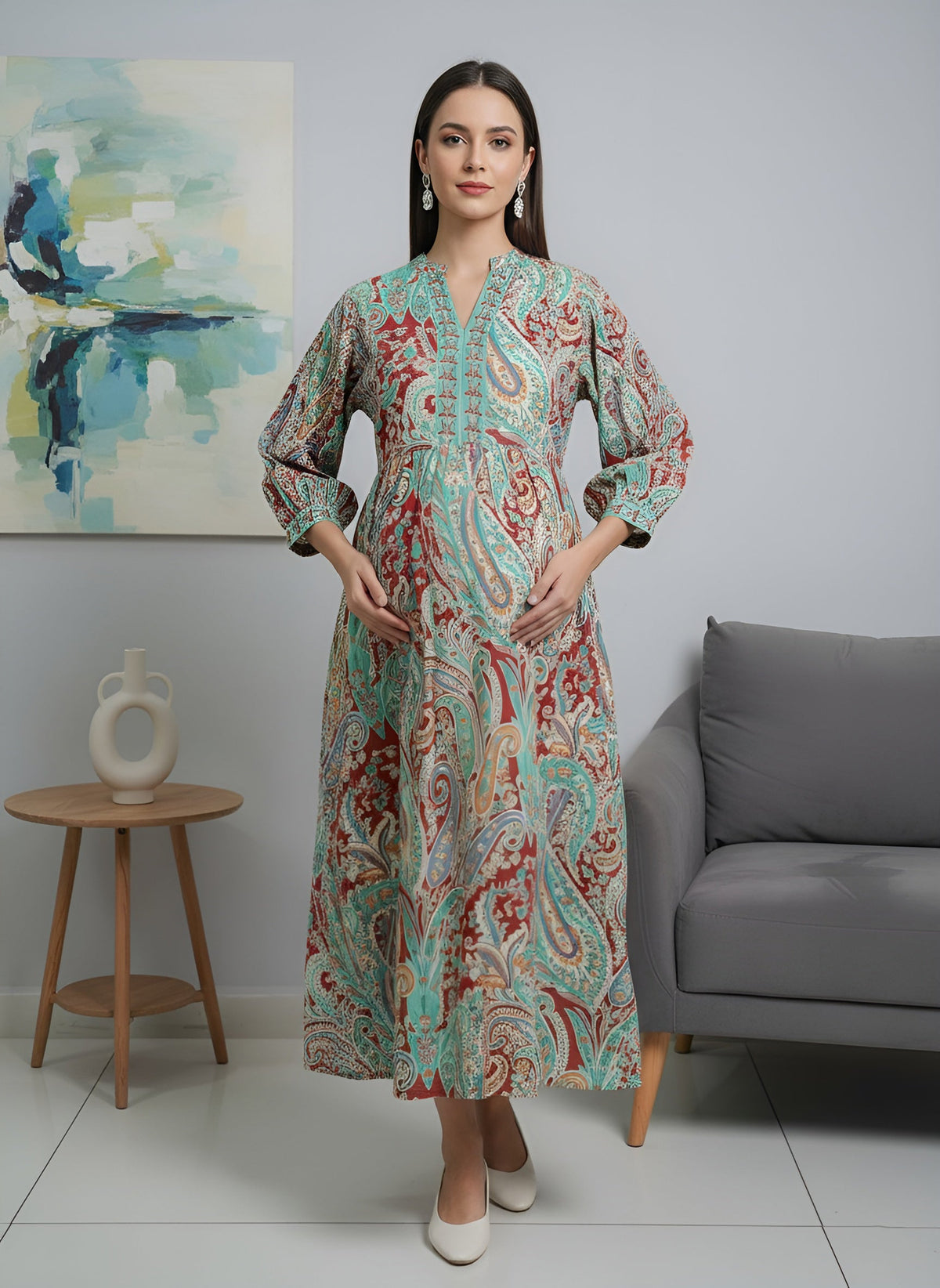 Multicolor Printed Maternity Dress for Women