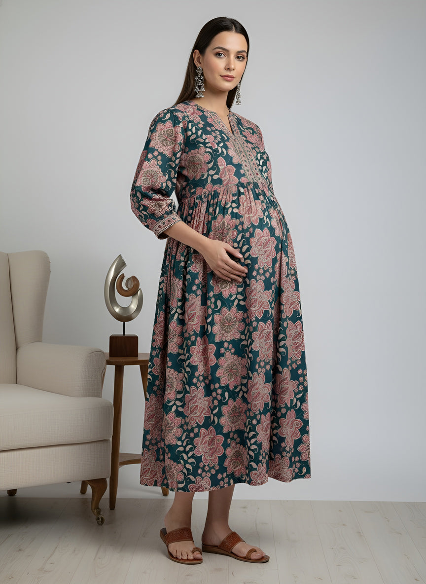 Multicolor Printed Maternity Dress for Women