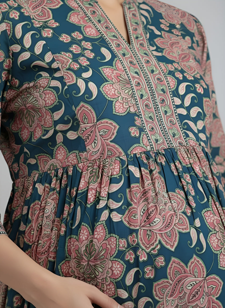 Multicolor Printed Maternity Dress for Women