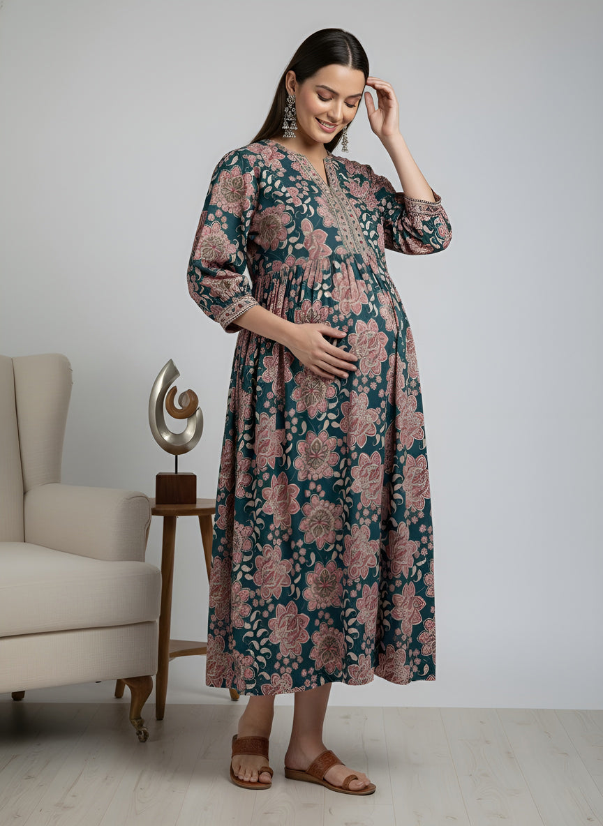 Multicolor Printed Maternity Dress for Women
