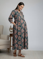 Multicolor Printed Maternity Dress for Women
