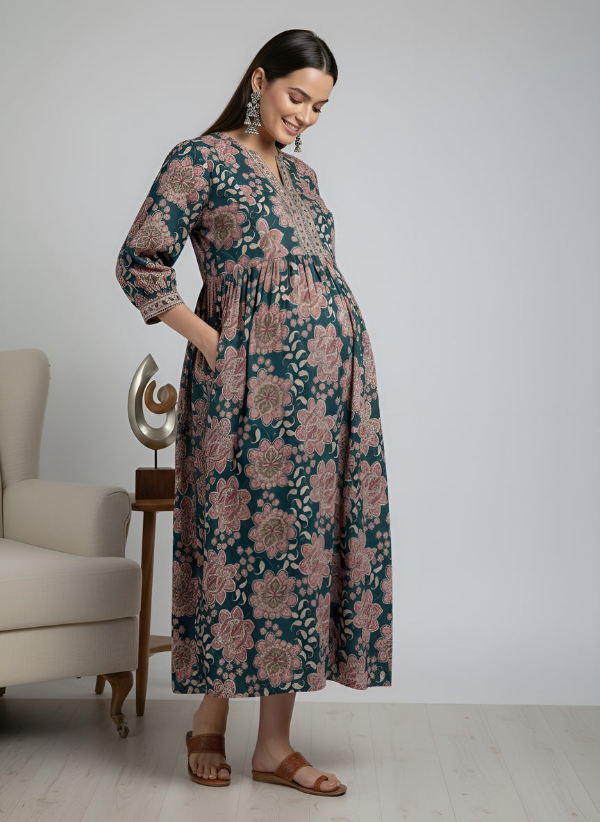 Multicolor Printed Maternity Dress for Women
