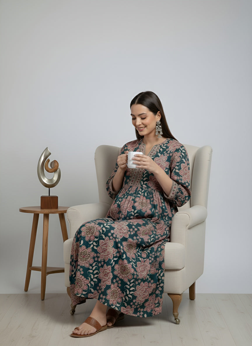 Multicolor Printed Maternity Dress for Women