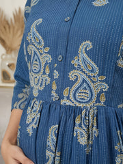 Blue Printed Maternity Dress for Women