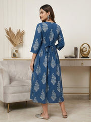 Blue Printed Maternity Dress for Women