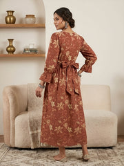 Rust Printed Maternity Dress for Women