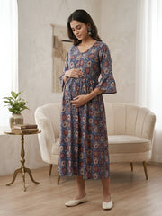 Multicolor Printed Maternity Dress for Women