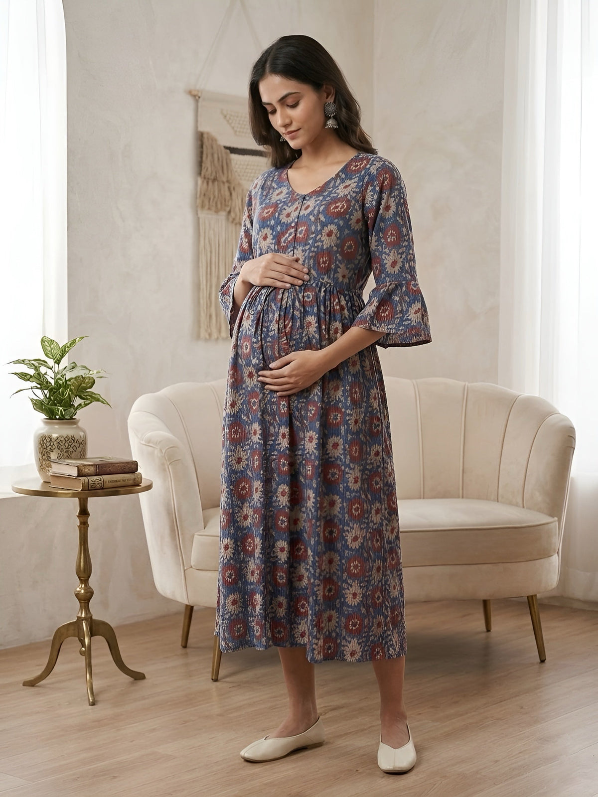 Multicolor Printed Maternity Dress for Women