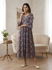 Multicolor Printed Maternity Dress for Women
