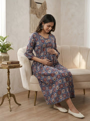 Multicolor Printed Maternity Dress for Women