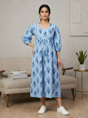 Blue Printed Maternity Dress for Women