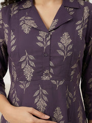 Purple Printed Maternity Dress for Women