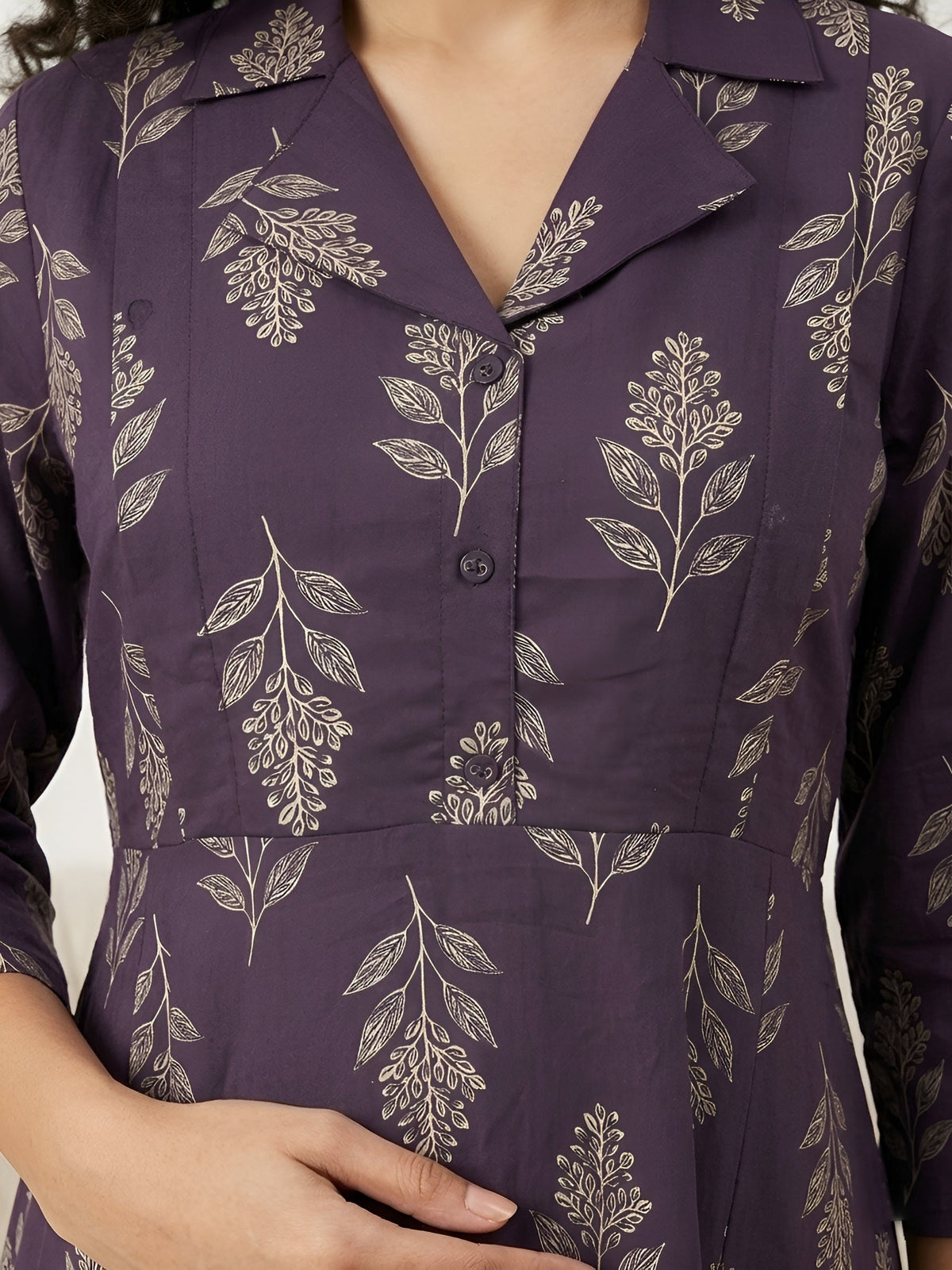 Purple Printed Maternity Dress for Women
