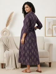 Purple Printed Maternity Dress for Women