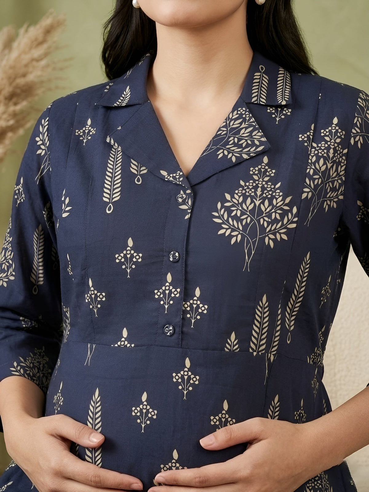 Blue Printed Maternity Dress for Women