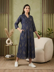 Blue Printed Maternity Dress for Women