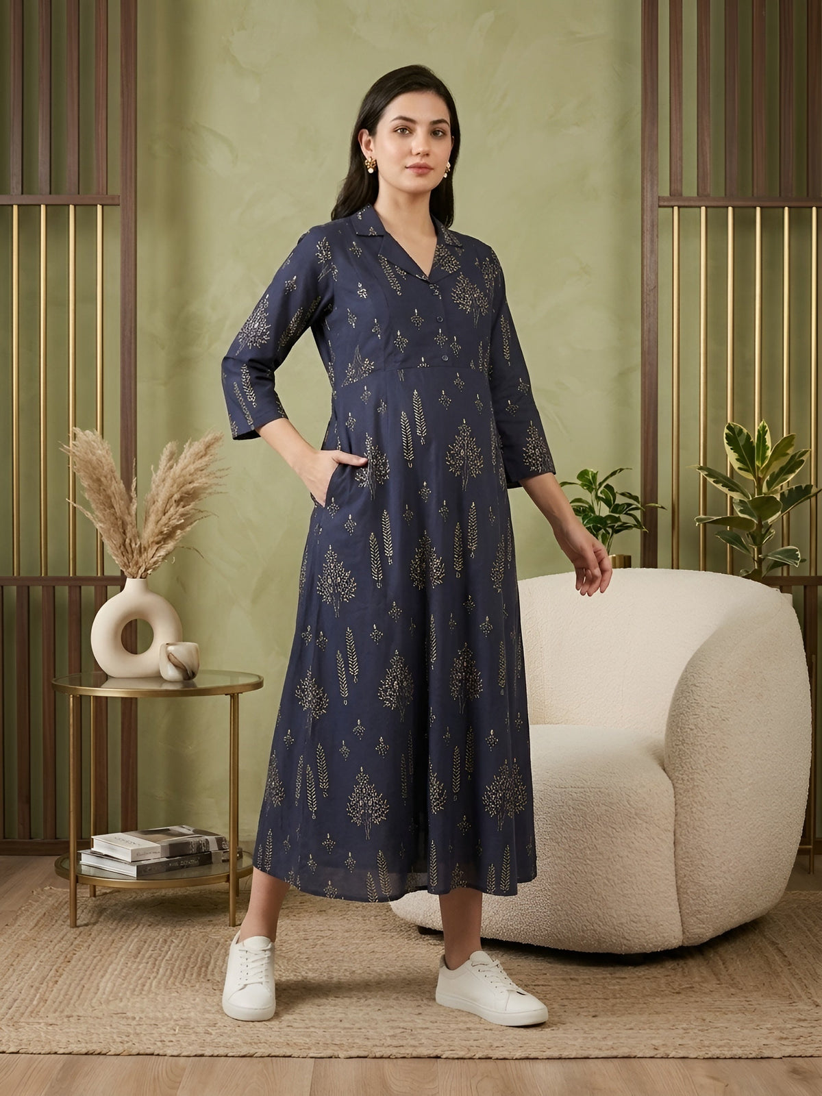 Blue Printed Maternity Dress for Women