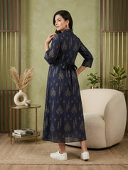 Blue Printed Maternity Dress for Women