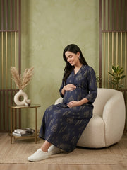 Blue Printed Maternity Dress for Women