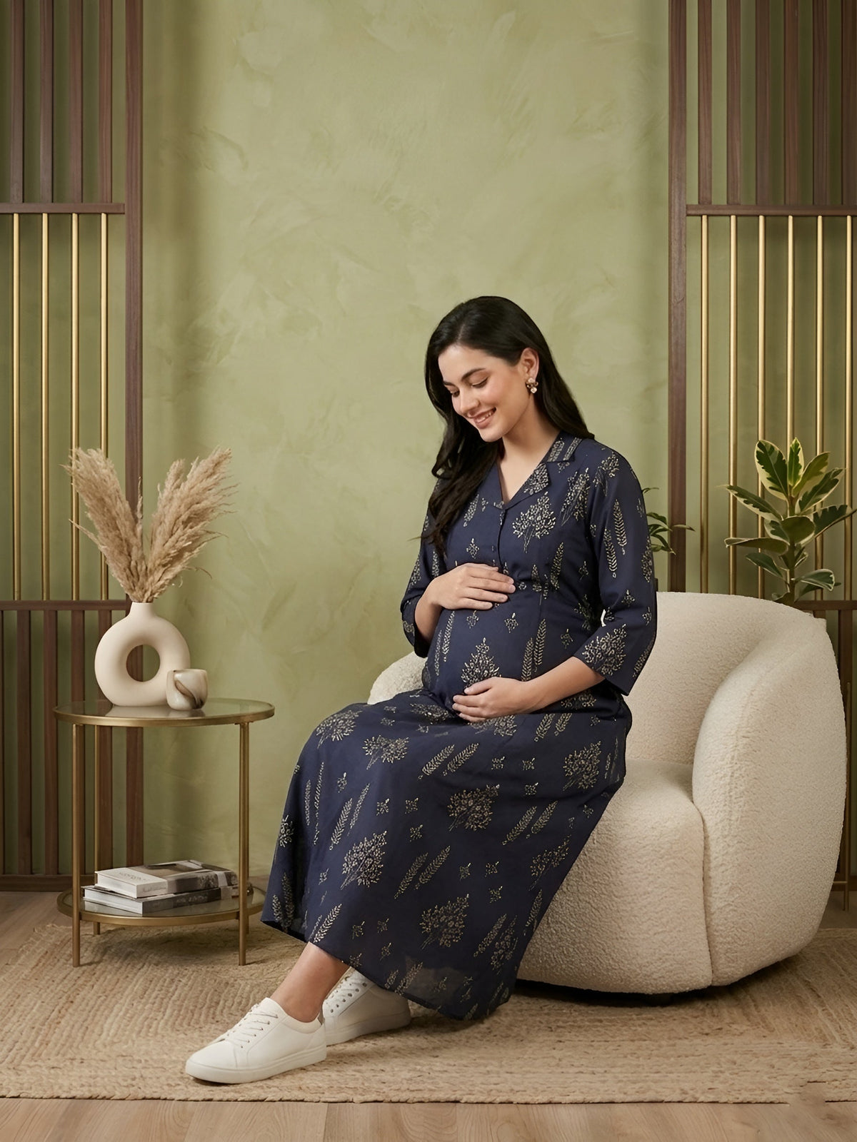 Blue Printed Maternity Dress for Women