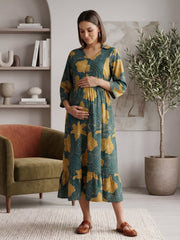Green Printed Maternity Dress for Women