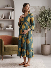 Green Printed Maternity Dress for Women