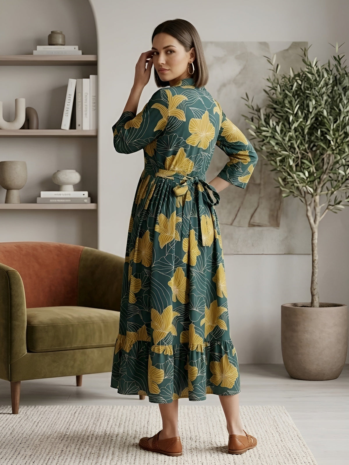 Green Printed Maternity Dress for Women