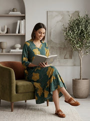 Green Printed Maternity Dress for Women