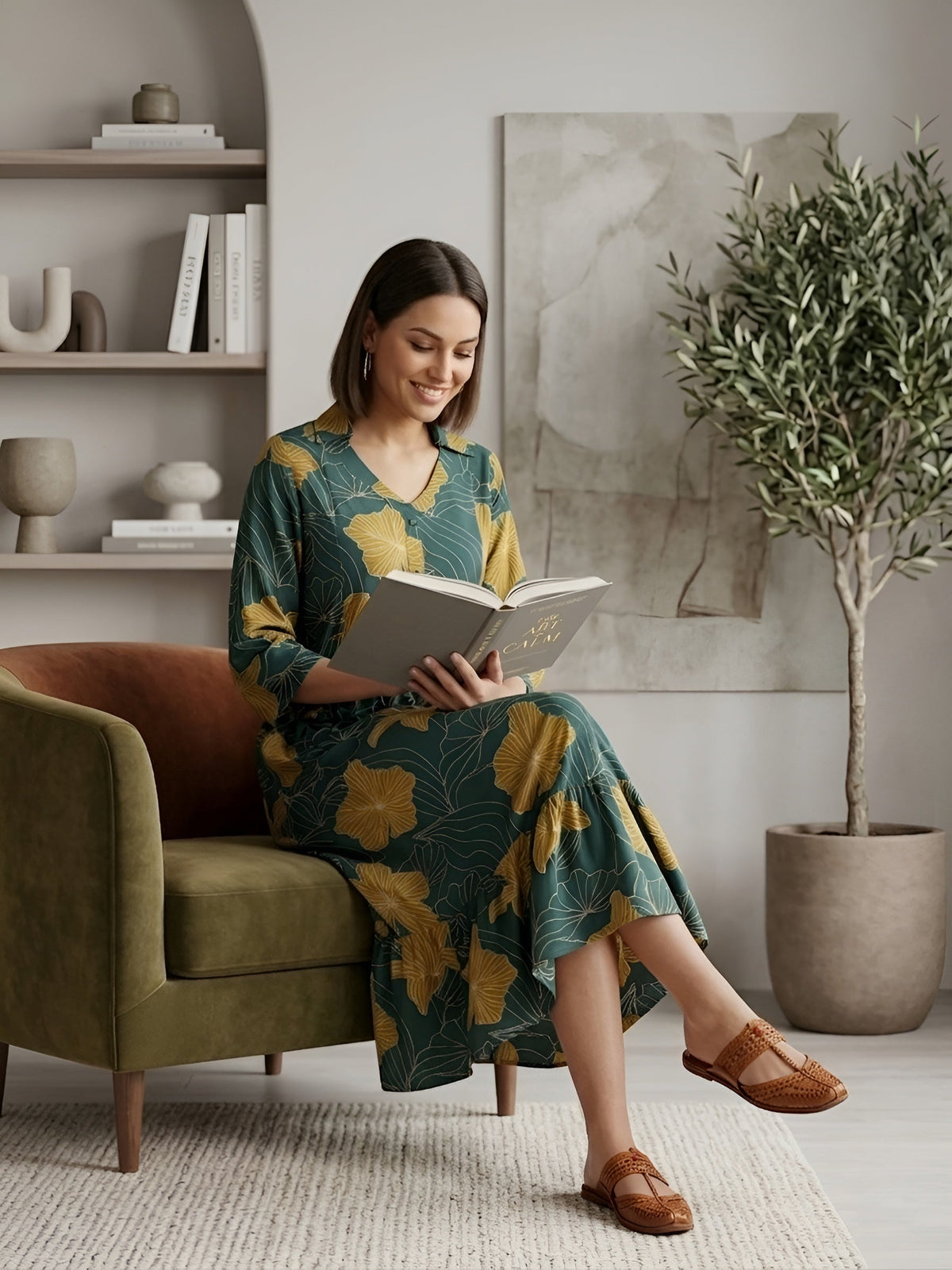 Green Printed Maternity Dress for Women