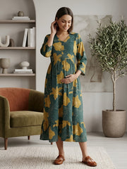 Green Printed Maternity Dress for Women