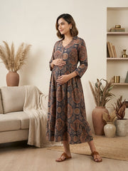 Blue Printed Maternity Dress for Women