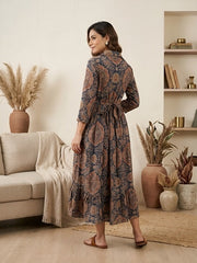 Blue Printed Maternity Dress for Women