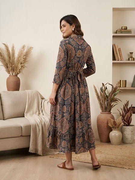 Blue Printed Maternity Dress for Women