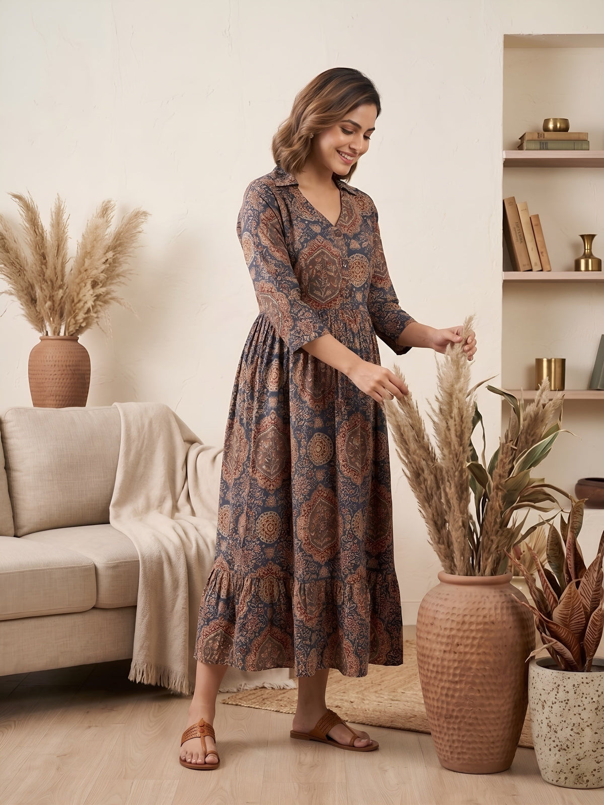 Blue Printed Maternity Dress for Women