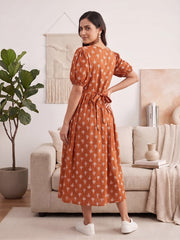Rust Printed Maternity Dress for Women