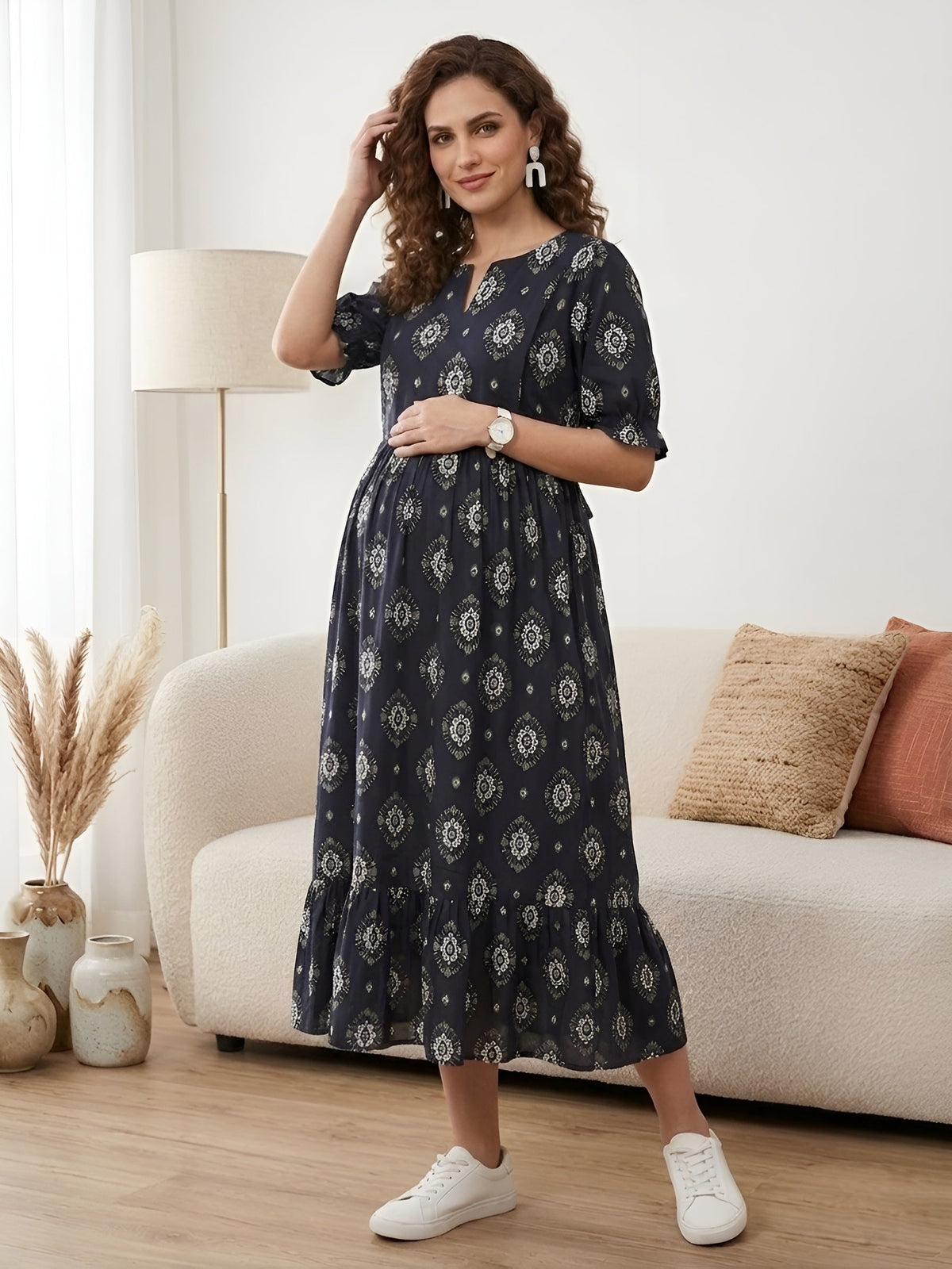 Black Printed Maternity Dress for Women