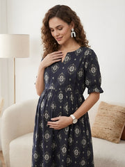 Black Printed Maternity Dress for Women