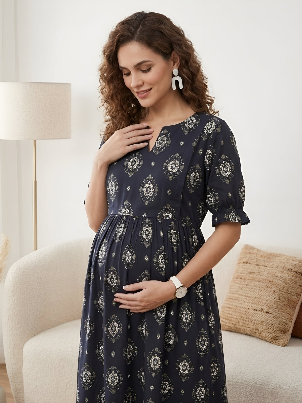 Black Printed Maternity Dress for Women