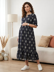 Black Printed Maternity Dress for Women