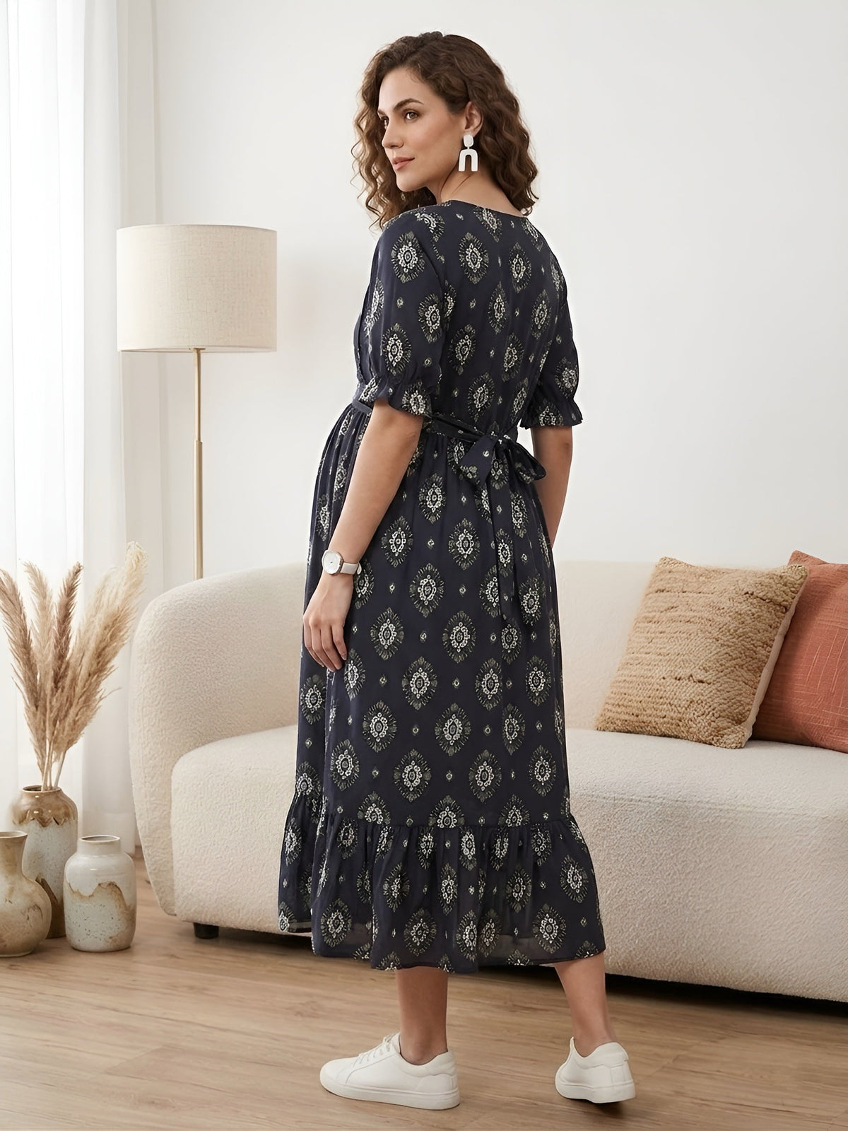 Black Printed Maternity Dress for Women