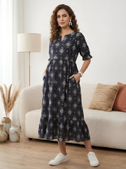Black Printed Maternity Dress for Women