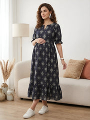 Black Printed Maternity Dress for Women