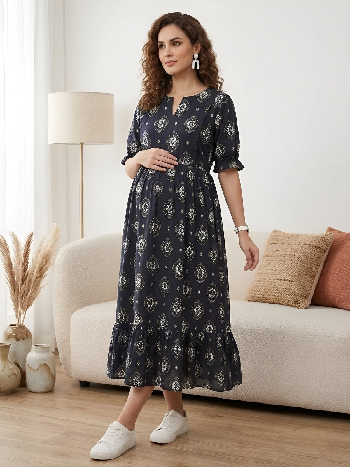 Black Printed Maternity Dress for Women